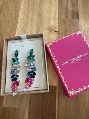 Christian Siriano Green, Blue, Pink, Red and Clear Crystal Drop Earrings